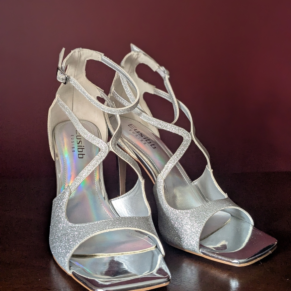 Elegant Silver Strappy Heels